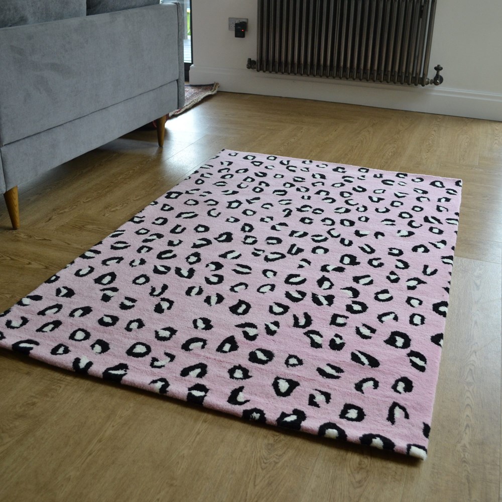 Masai Animal Leopard Wool Rugs in Pink